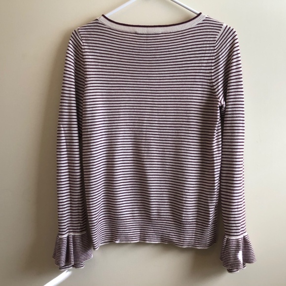 Maroon and white striped LOFT sweater with small bell sleeves - Picture 5 of 6